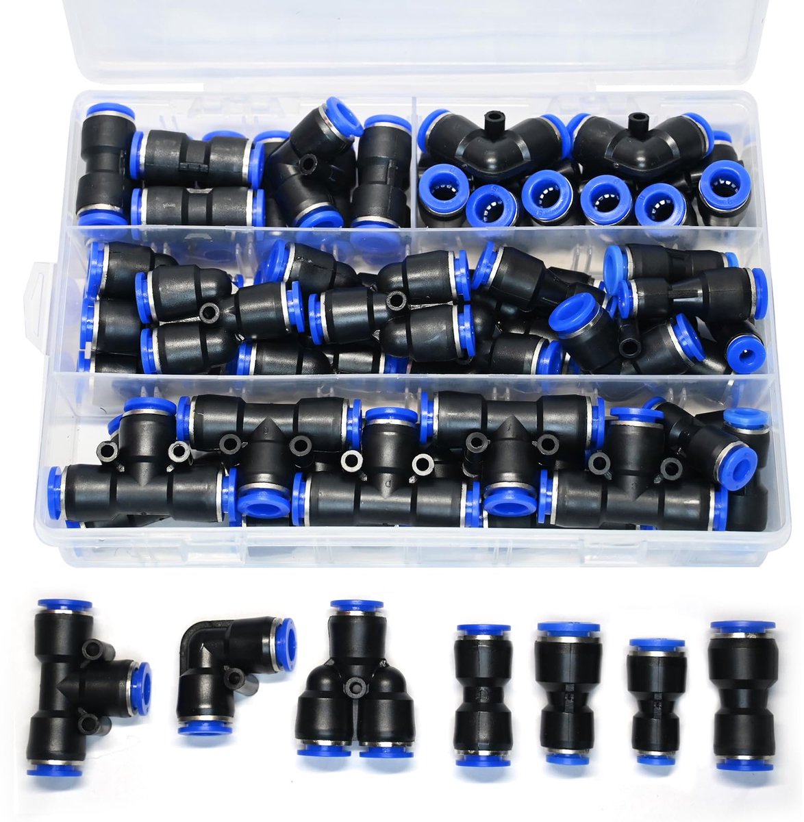 Pneumatische snelconnectorset 46 stuks - 4 mm - recht, hoek, T-stukken, Y-splitter - ideale luchtslangverbinders - ShopVlot