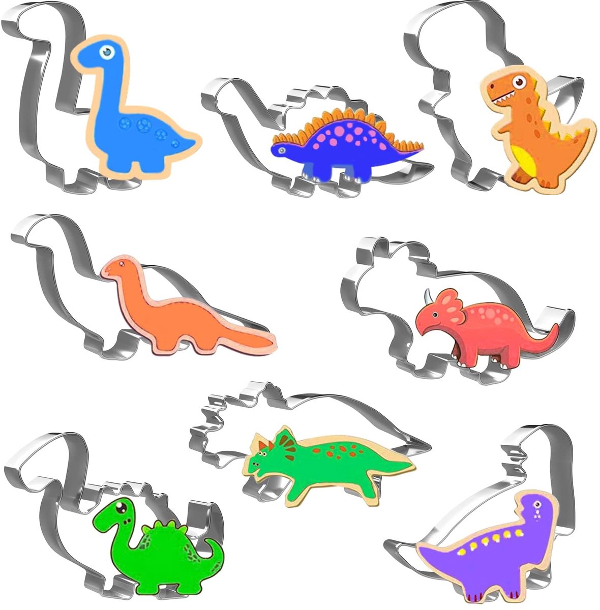 Joyoldelf 8 stuks dinosaurus uitsteekvormen van roestvrij staal voor verjaardagsfeest decoratie voor kinderen - ShopVlot