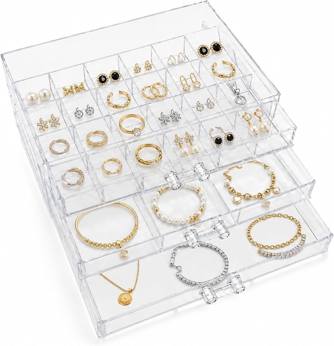 Sieraden Organizer met 3 Lades, Duidelijke Juweel Doos voor Oorbellen, Ringen en Kettingen, Perfect voor Vrouwen en Sieradenopslag
