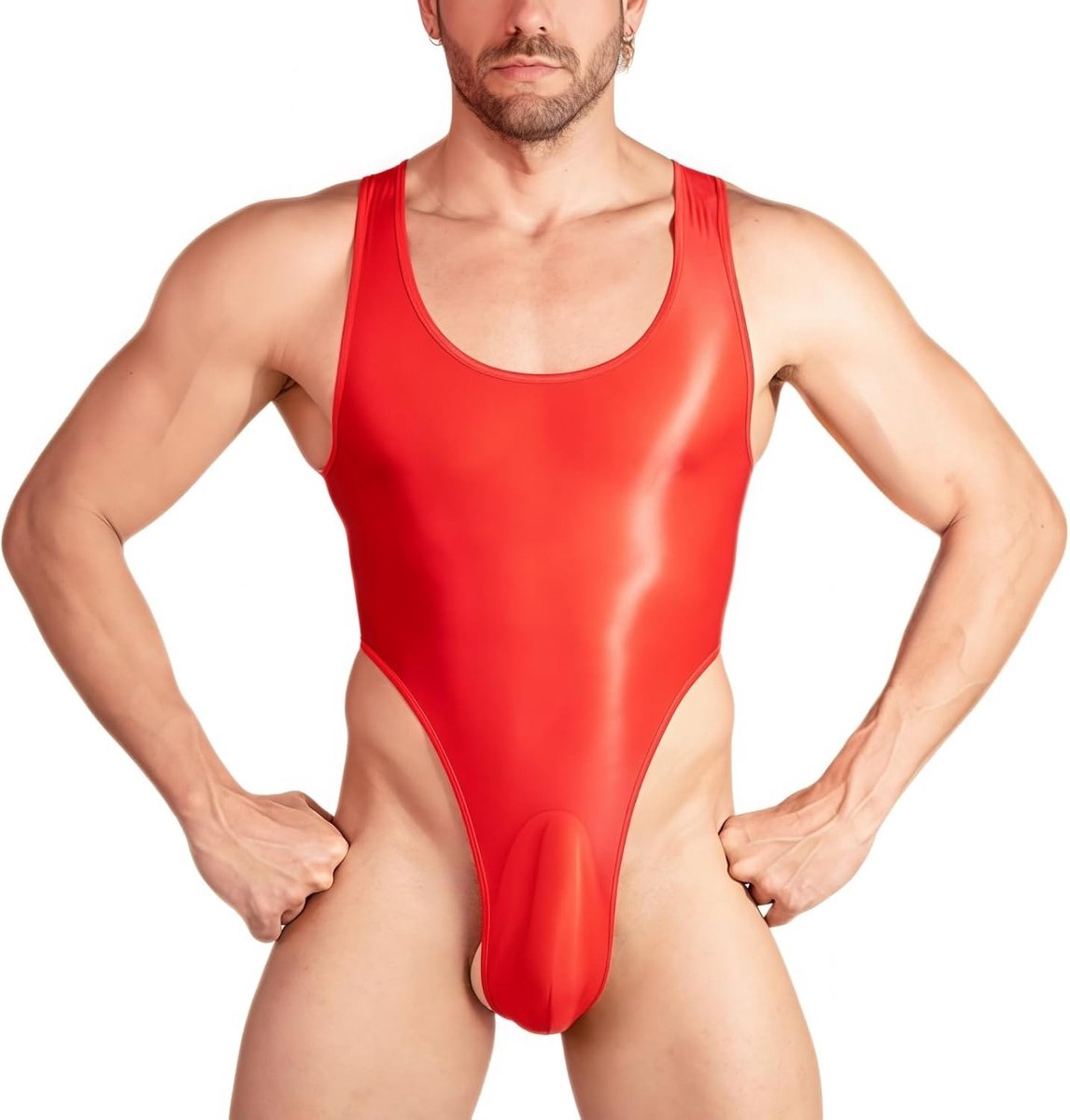 Shiny Sexy Lingerie Set voor Mannen, Sleevless U-Neck Bodysuit, Stretchy Thong Tank Top voor Feest en Nachtkleding