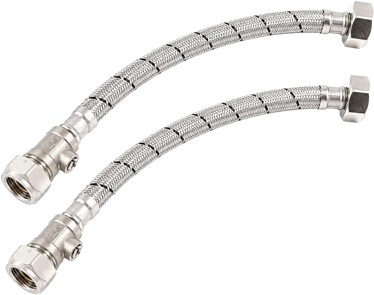 WRAS Approved 15mm x 3/4" x 30cm Flexible Tap Connector with Insulating Valve (FTC + ISO) - ShopVlot