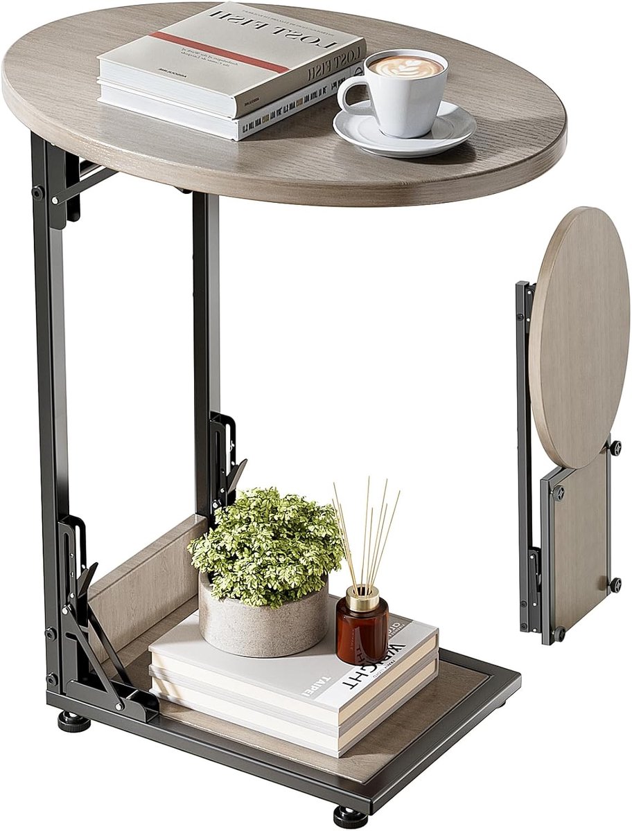 Bomclap Coffee Table, Folding Sofa Table, C Shape, Small Side Table with Storage Bag, Coffee Table with Metal Frame - ShopVlot
