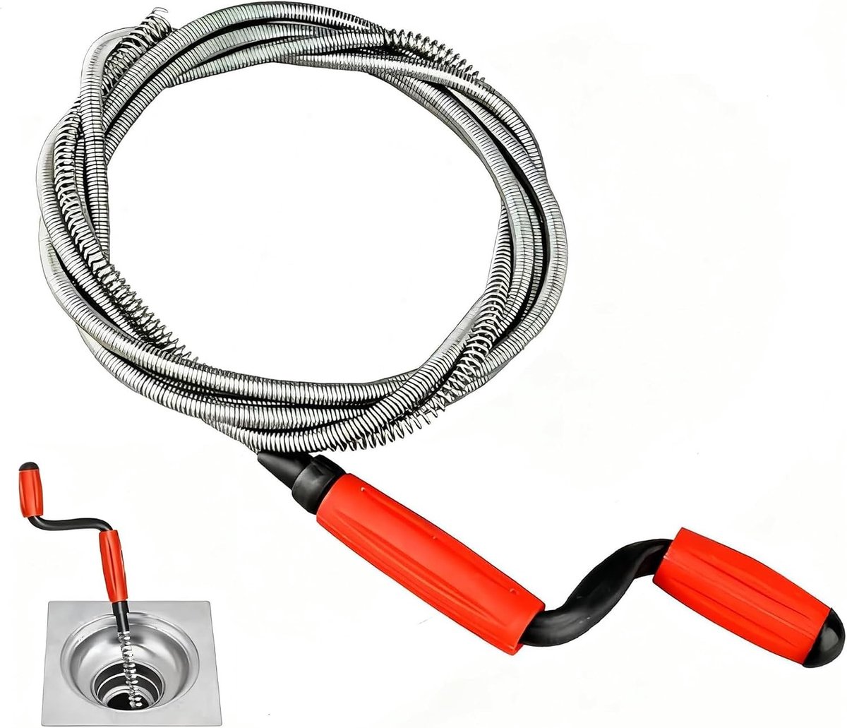 Professionele Afvoerreiniger - Rood - 5 m x 6 mm - Roestvrij Staal en Kunststof - Voor Wastafels en Douches