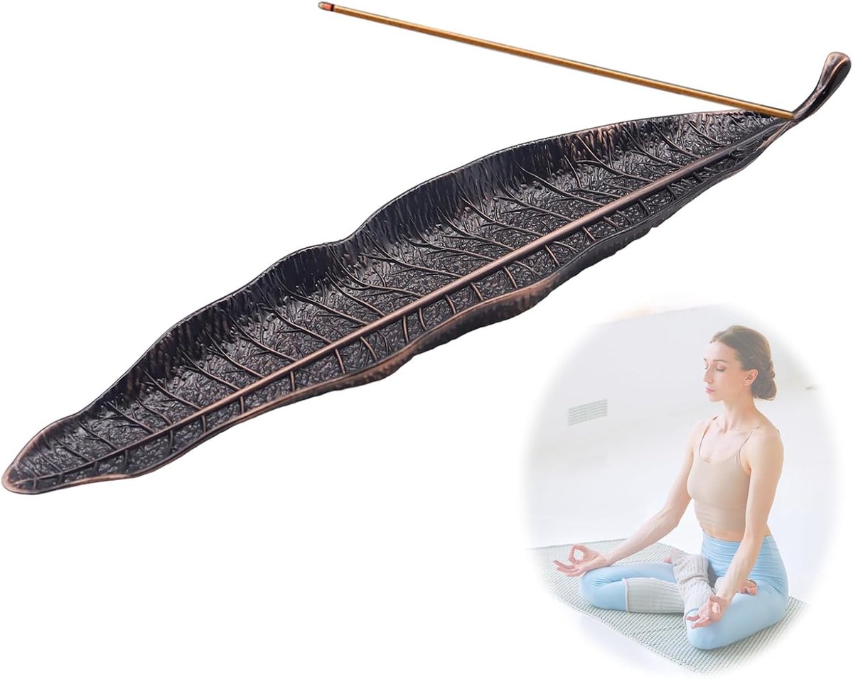 Incense Stick Holder 26 cm Metal Leaves Ash Catcher Incense Stick Holder Long Incense Burner for Home Decor Yoga - ShopVlot