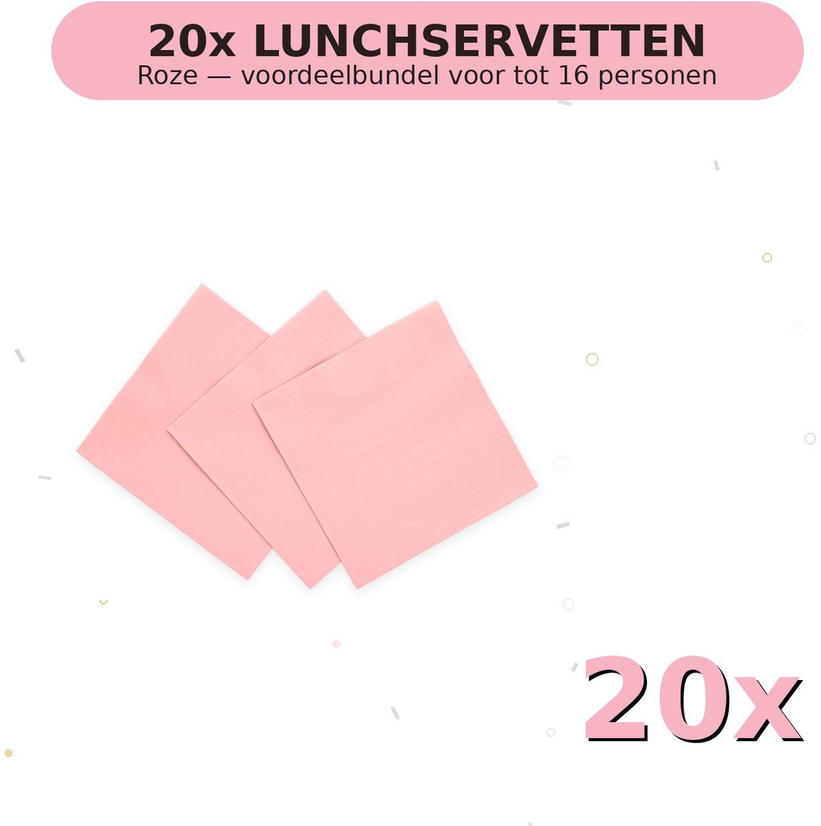 Lunch servetten 33x33cm FSC Roze - Voordeelverpakking 20 Stuks voor tot 16 Personen - Feestartikelen