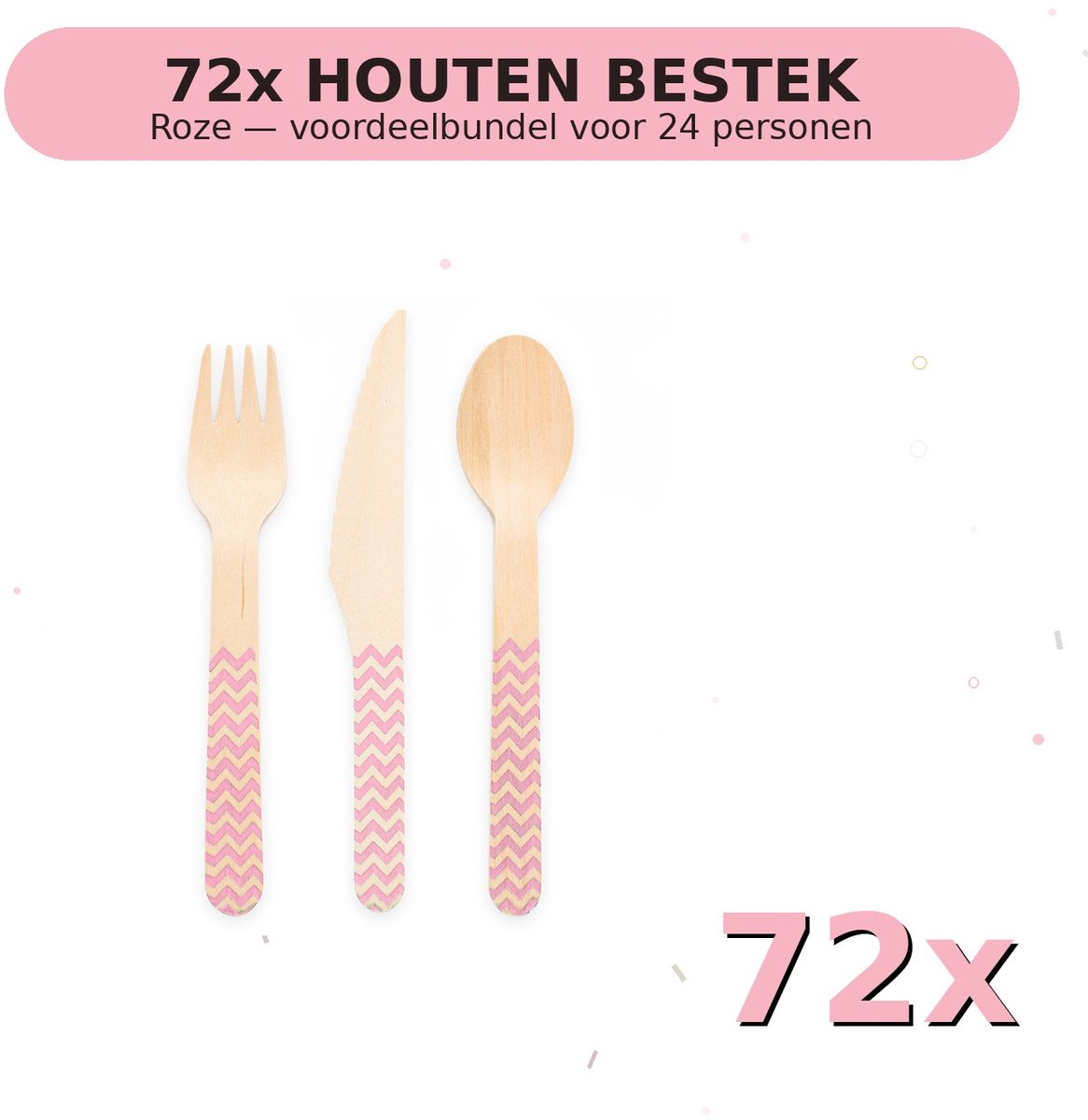Houten bestek FSC Roze - Voordeelverpakking 72 Stuks voor tot 24 Personen - Feestartikelen