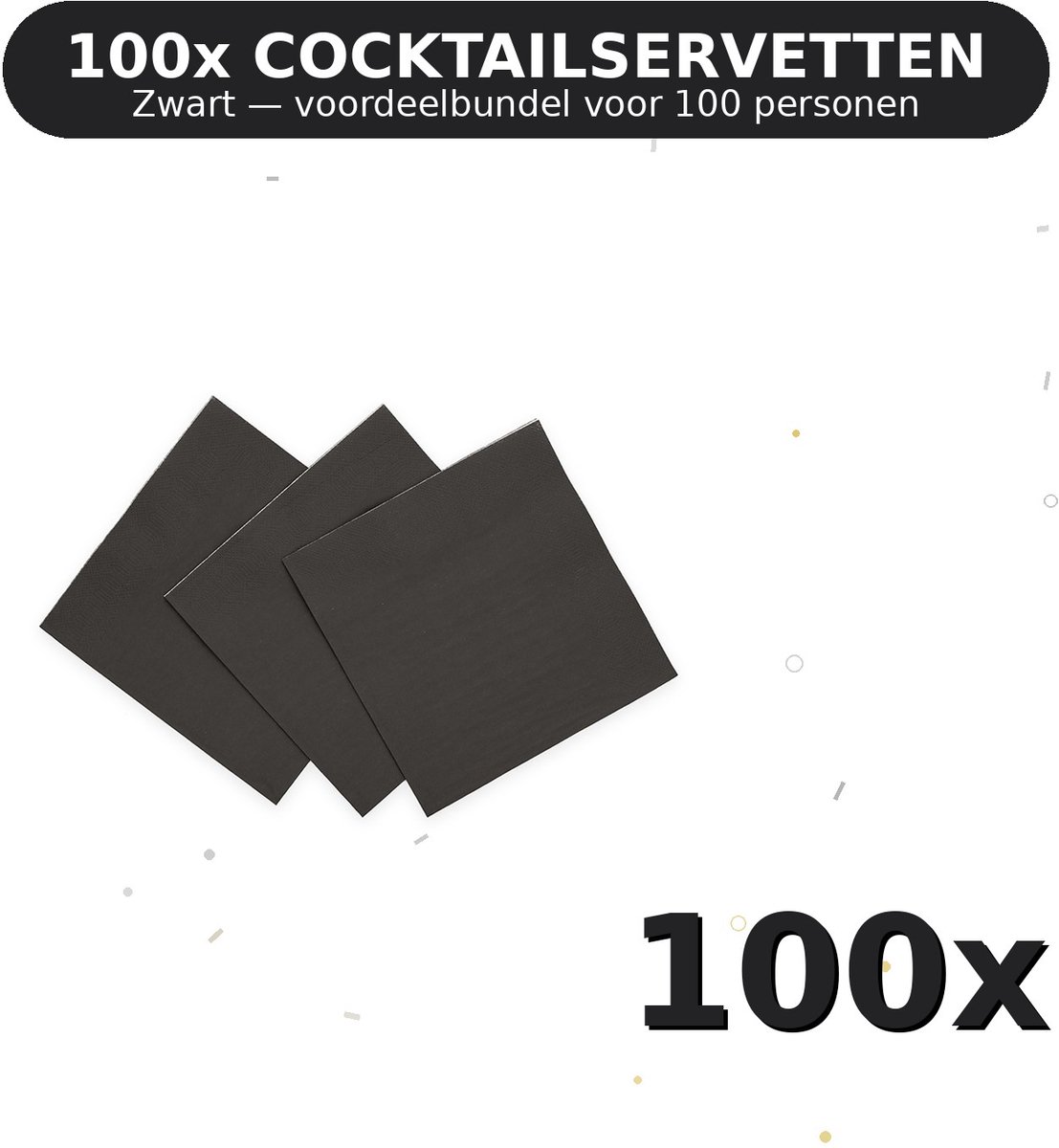 Cocktail servetten 24x24cm FSC Zwart - Voordeelverpakking 100 Stuks voor tot 100 Personen - Feestartikelen