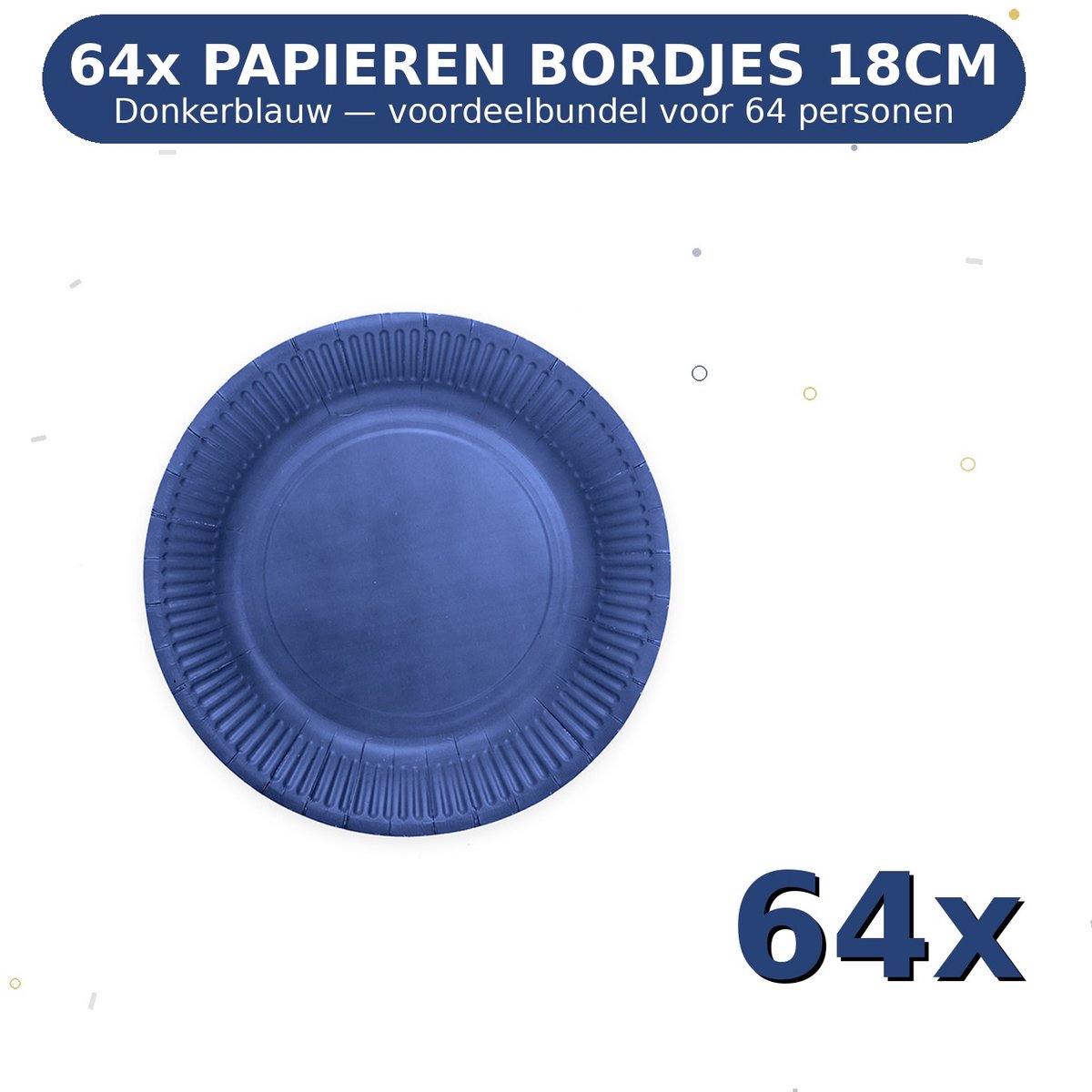Bordjes 18cm FSC Donkerblauw - Voordeelverpakking 64 Stuks voor tot 64 Personen - Feestartikelen