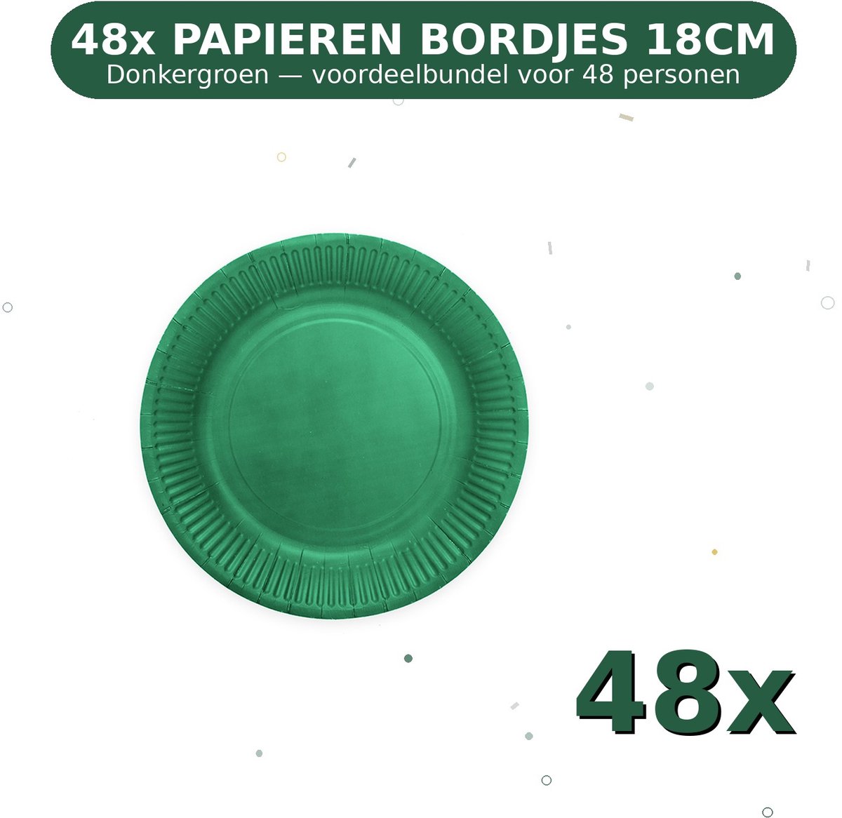Bordjes 18cm FSC Donkergroen - Voordeelverpakking 48 Stuks voor tot 48 Personen - Feestartikelen