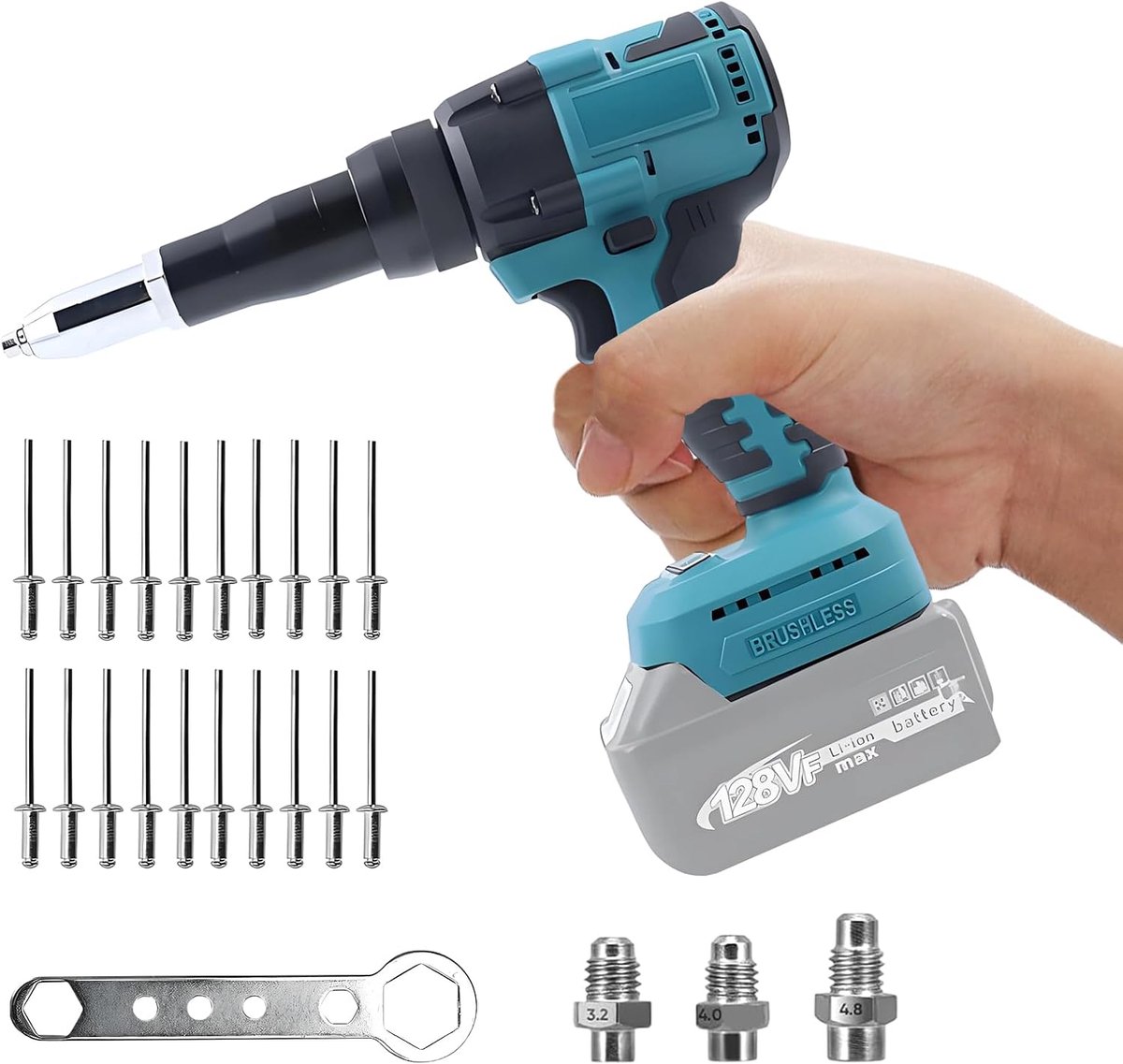 Cordless Rivet Pliers, Compatible with Makita 18 V, 2-in-1 Electric Rivet Nut Gun with LED Light, 20 KN Brushless - ShopVlot