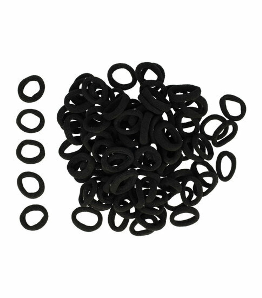 Haarsoires Haarelastiekjes Mini 2cm - Endless - Nylon - Zwart - Set van 100 - Kleine Haar Elastiekjes voor Vlechtjes & Staartjes