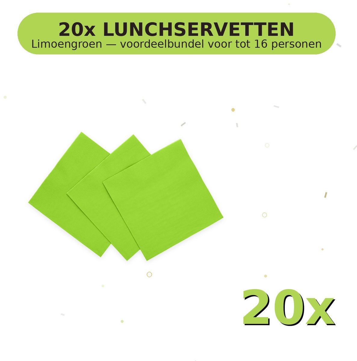 Lunch servetten 33x33cm FSC Limoengroen - Voordeelverpakking 20 Stuks voor tot 16 Personen - Feestartikelen