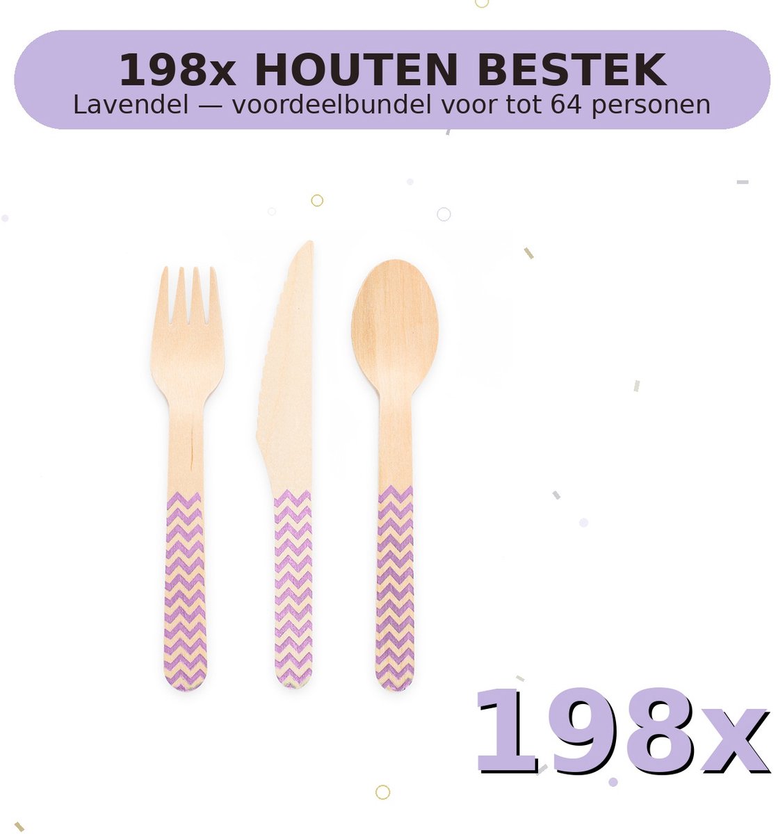 Houten bestek FSC Lavendel - Voordeelverpakking 198 Stuks voor tot 64 Personen - Feestartikelen