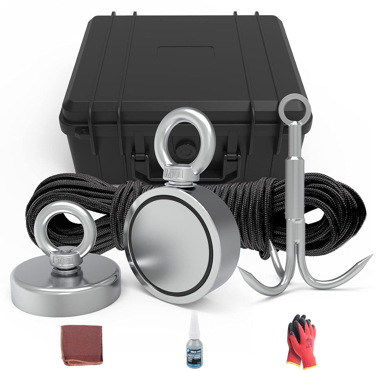 Magnetische Visset - 1000lbs Trekvermogen Dubbelzijdige Neodymium Magneet met Touw, Haak en Handschoenen voor Salvage en Herstel van Voorwerpen