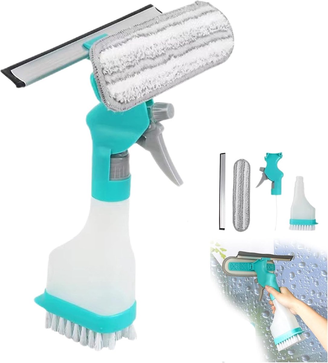 Complete Ramenreinigingsset 4 in 1 met Borstel, Sprayfles, Trekkers en Schraper voor Auto, Keuken en Badkamer