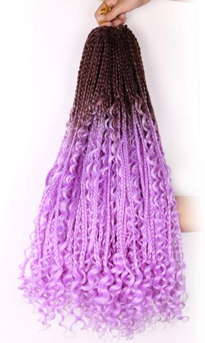 Boho Box Braids met Ombre Effect en Krullende Einden - 22 Inch Haarextensions voor Vrouwen, 3 Packs van Luxe Gevlochten Haar
