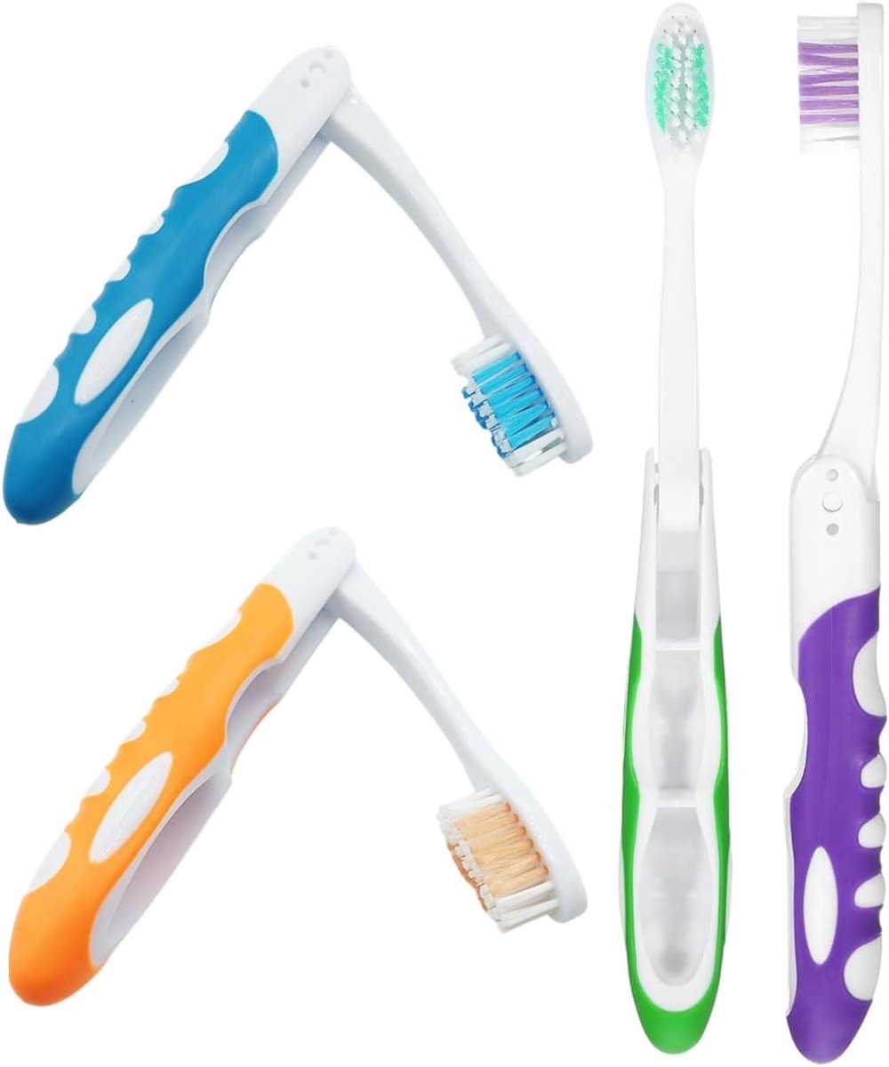 Set van 4 Opvouwbare Reis Tandenborstels, Zachte Handtandenborstels voor Volwassenen, Ideaal voor Camping, School en Zakenreizen