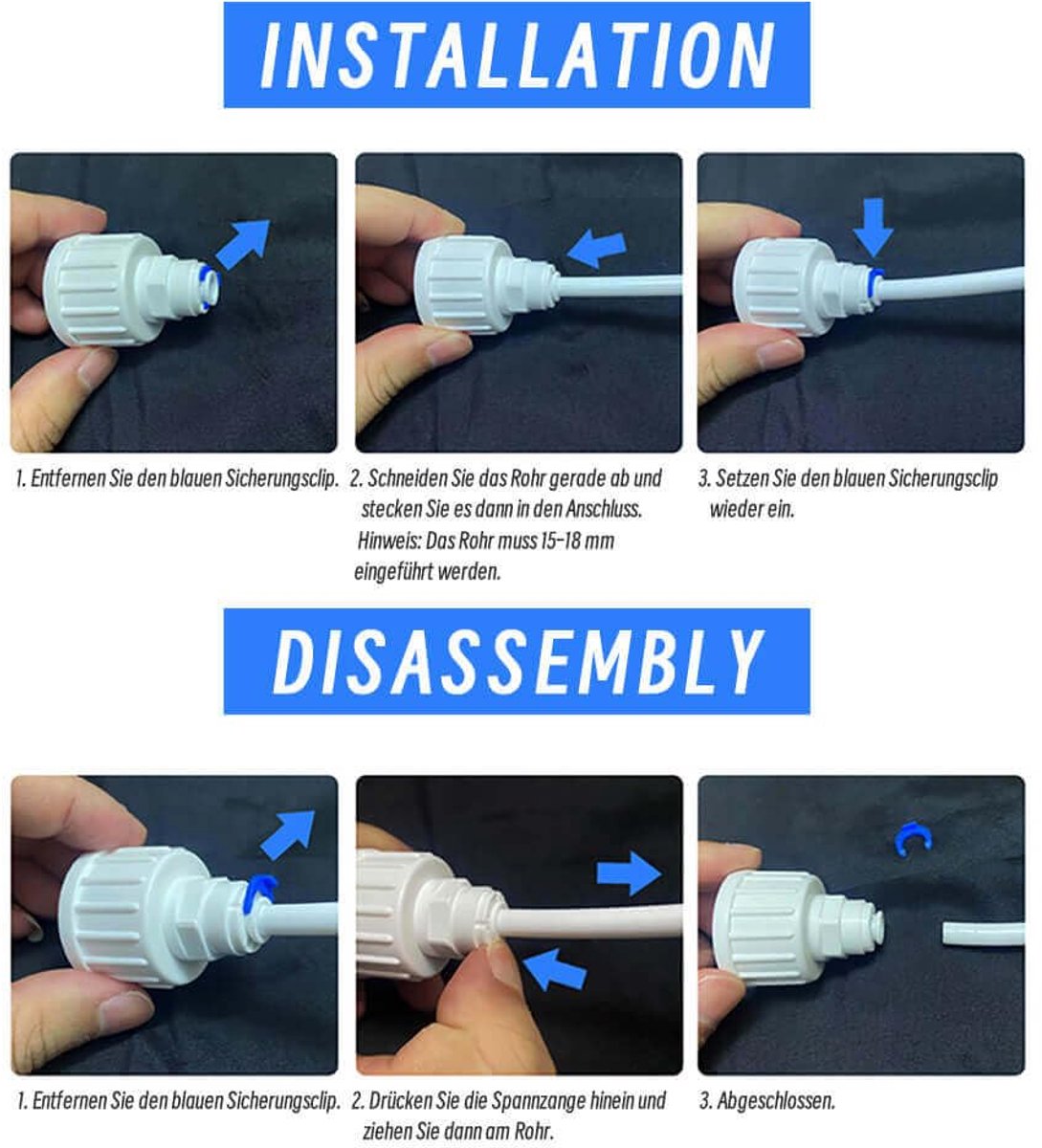 Waterinlaatpijpaansluiting, snelle aansluiting, waterfilterfitting-adapter voor omgekeerde osmose en waterfilter - ShopVlot