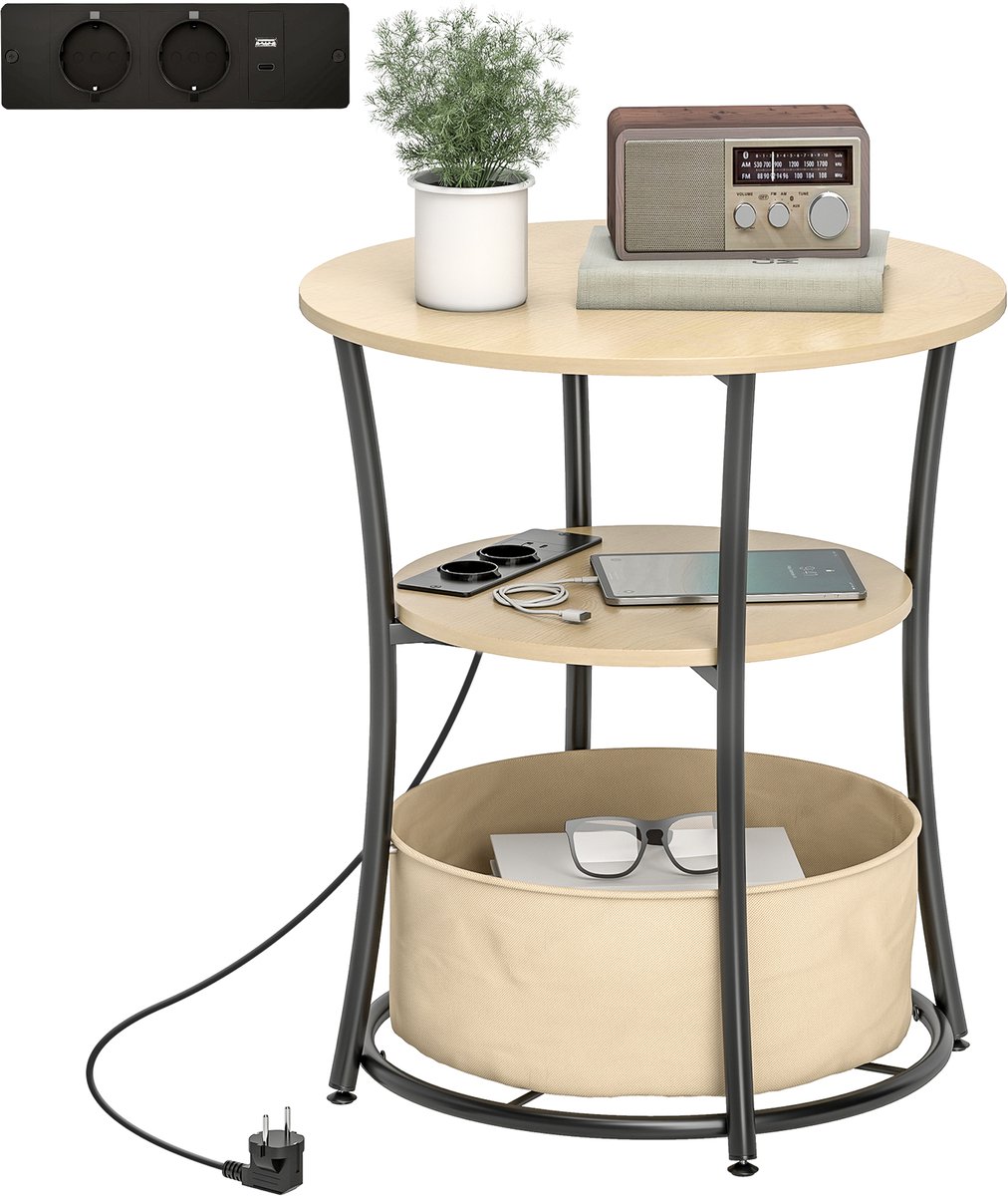 HOMCOM bijzettafel - tafel - Ø50 x 55,1H cm - stopcontactstrip