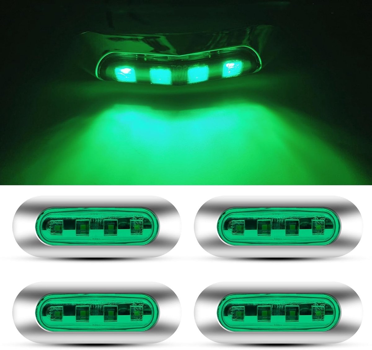Set van 4 LED Zijmarkerlichten voor 12V/24V Voertuigen, Geschikt voor Truck, Trailer, Caravan en Boot, Groen Verlichting