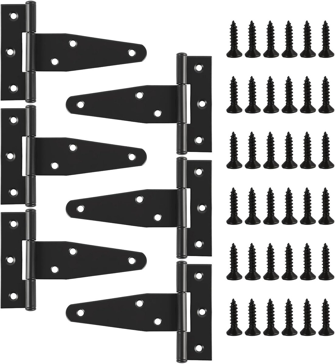 Zware T-Hengen Set van 6, 100mm, Galvaniseerde Deurhengsels voor Schuren, Tuindeuren en Ramen met 36 Schroeven, Duurzaam en Weerbestendig