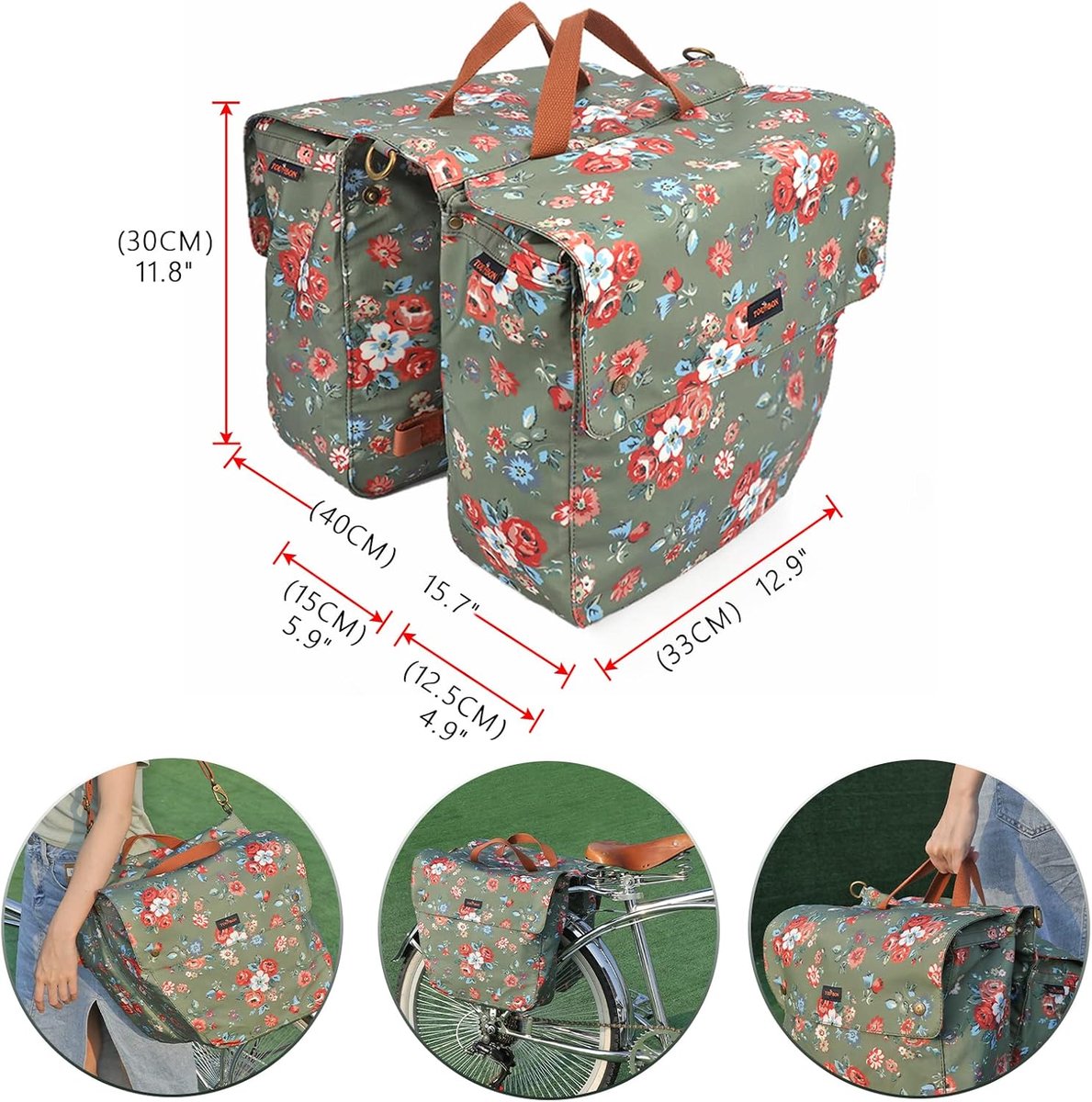 Dubbele Fietstassen - Bagagetas Achterop - Boodschappen Vervoeren - Waterdicht Canvas Materiaal - 33x125x30 cm - Groen — cadeau in Sport & Outdoor - foto 4
