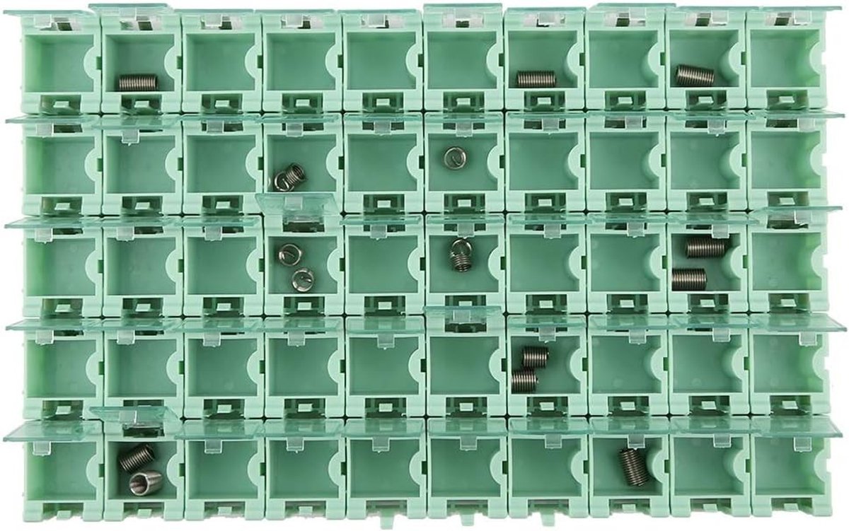 Mini SMT Opslagdoos voor Elektronische Componenten, 50 Stuks Plastic Container met Deksel, Groene Organizer voor SMD en SMT Componenten