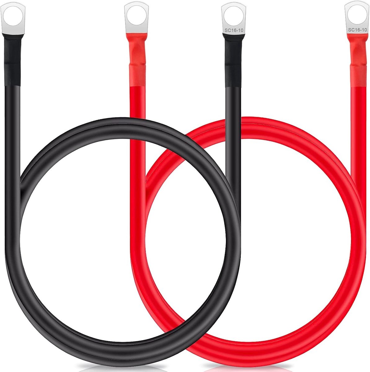 Accu Inverter Kabel 1m 5AWG/16mm² 12V Rood en Zwart Auto Accu Kabels met Ring Terminals voor Motorfiets, Zonne-energie en Boottoepassingen