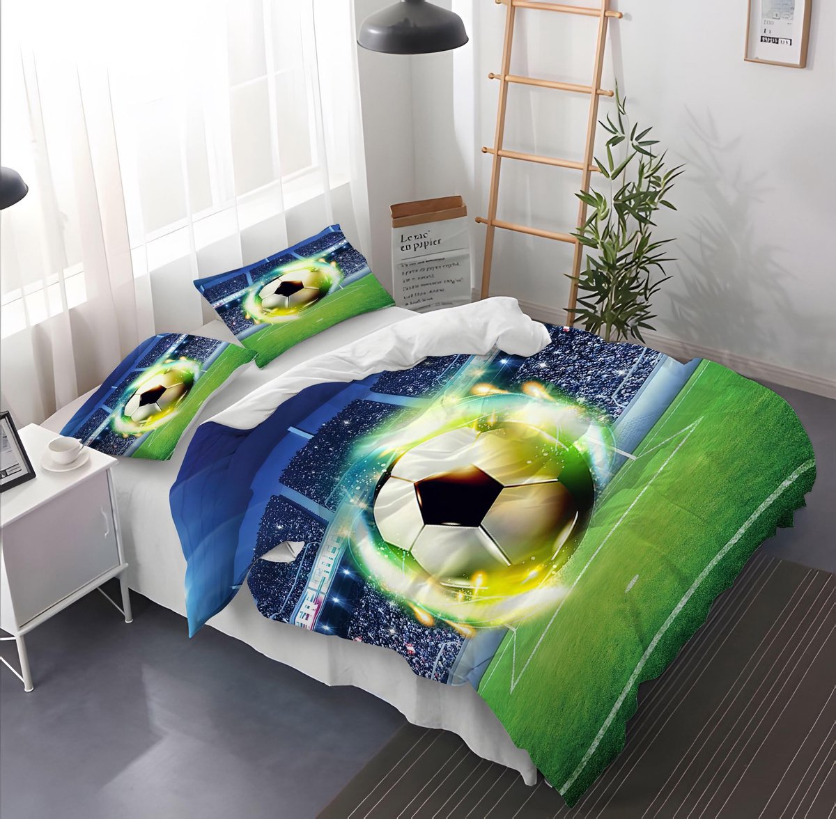 Dekbedovertrek voetbal 135 x 200 cm - microvezel - inclusief kussenslopen - ideaal voor kinderen - ShopVlot