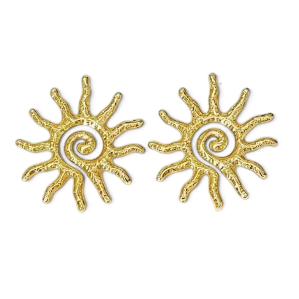 Stalen clip oorbellen goudkleurig open zon spiraal – bohemian stijl