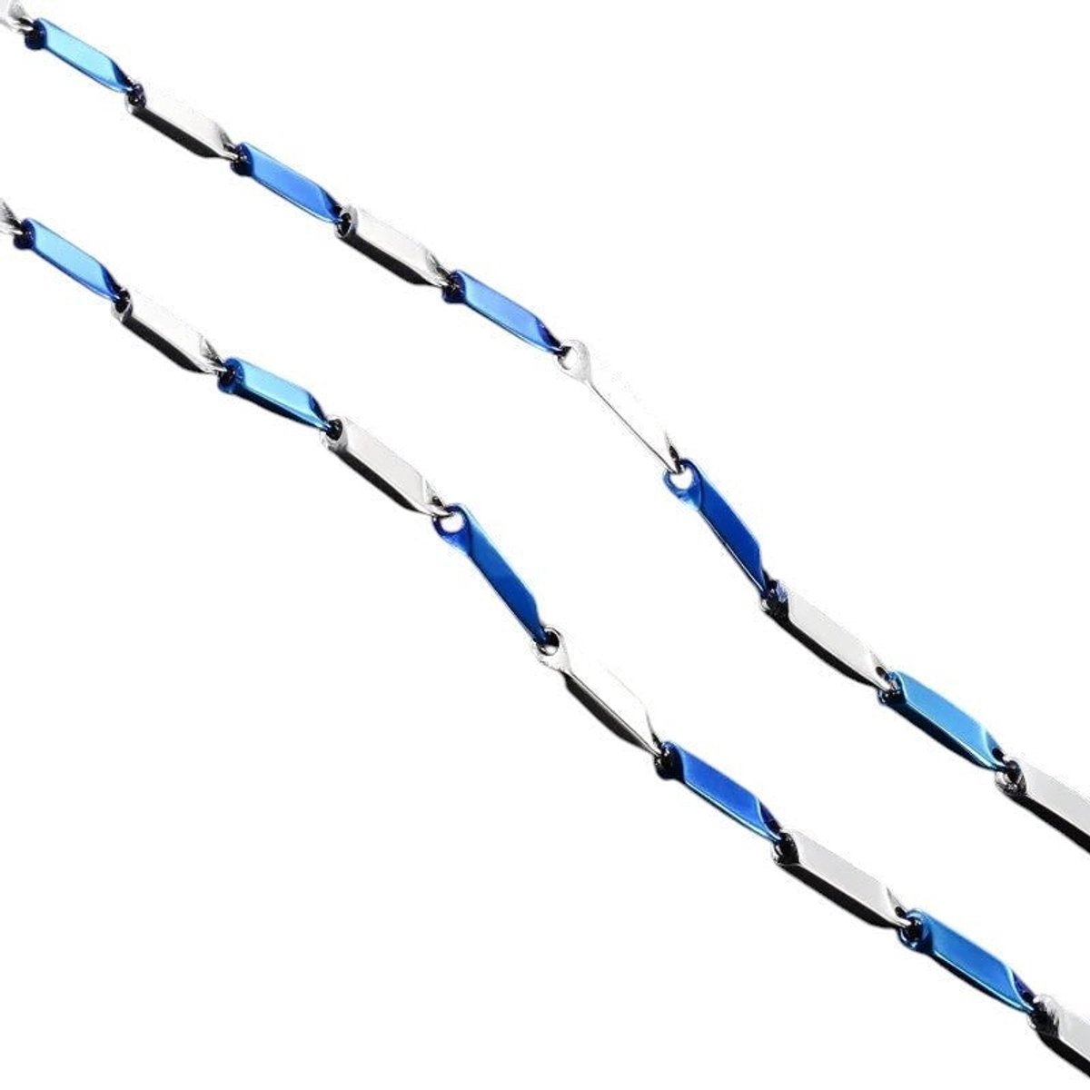 Bicolor bamboo ketting blauw-zilver staal - Uniek design - Duurzaam