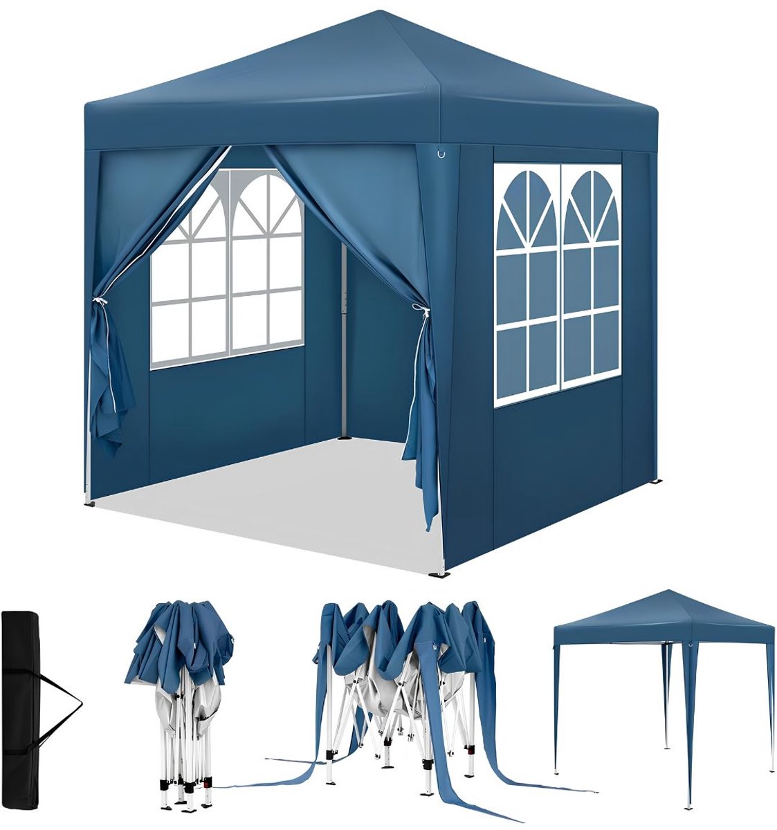 TYR® Partytent - Partytent 3x4 - Partytent Opvouwbaar - 4 Zijwanden - Blauw - 200cm x 200cm x 240cm
