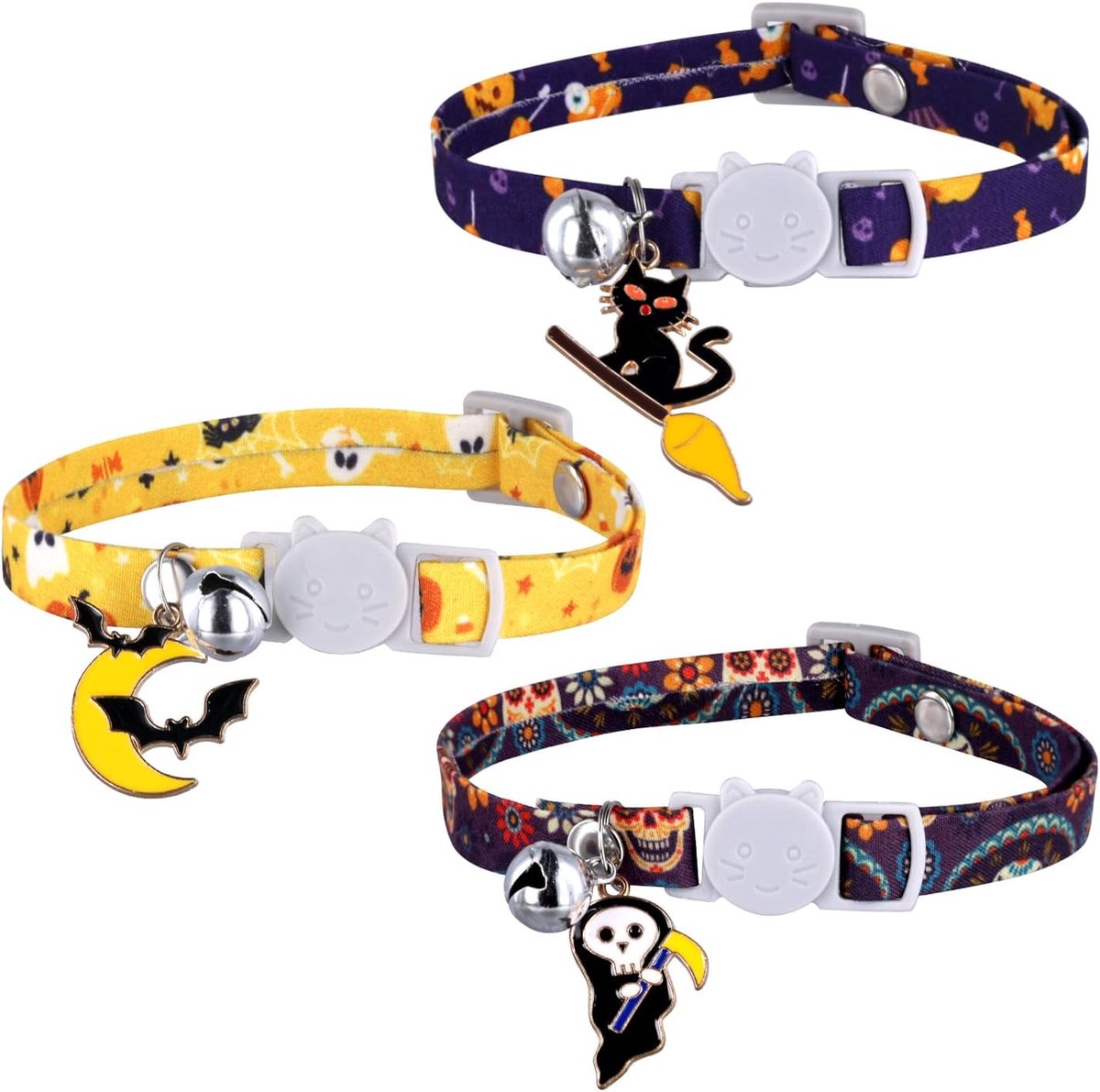 Kattenhalsband Halloween 3st - Nylon - Breakaway met Bel - Feestelijke accessoires voor katten - ShopVlot