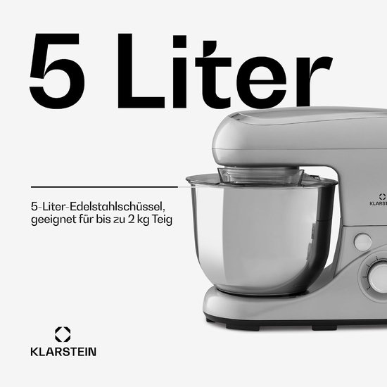 Keukenmachine Mixer - Bakmachine Deegmachine - Koken Bakken - Planetair Roersysteem - 5 Liter Kom - Zilver — afbeelding 3