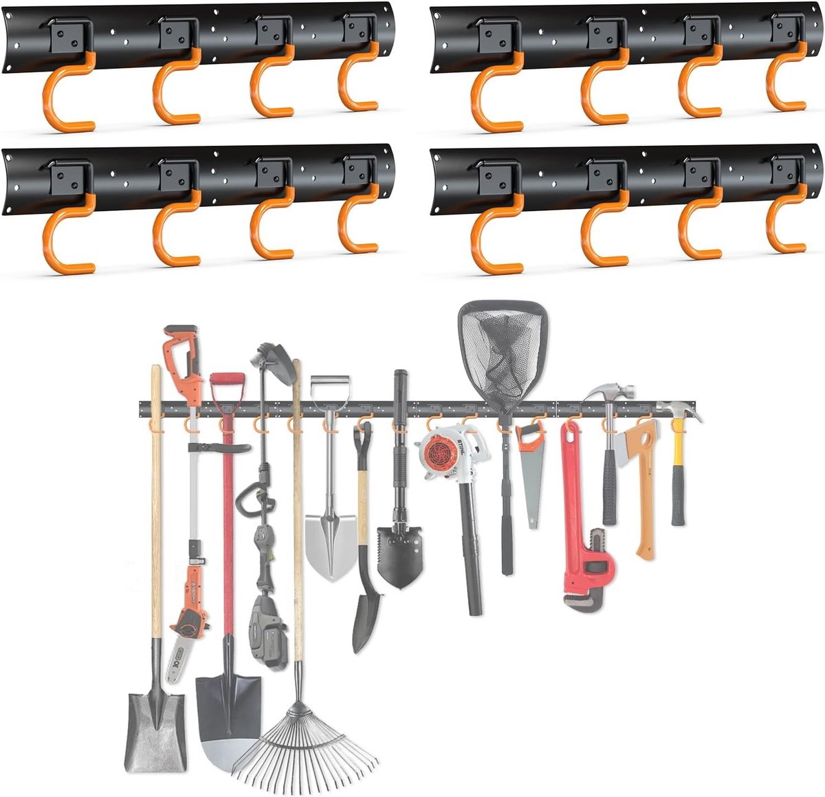 Muurbeugel voor Tuingereedschap - 4 x 42 cm Stalen Ophangbeugel voor Garage, Tuinschuur en Opslagruimte, Ideaal voor Organisatie en Ruimtebesparing