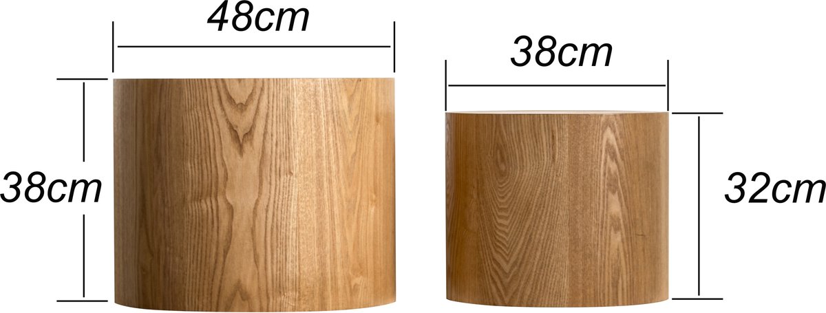 MIVRAY Salontafelset - Ronde Nesttafels Met Boomring Blad - Voor Woonkamer Of Balkon - Houtkleurig - 48x38 En 38x32 Cm Naturel Hout