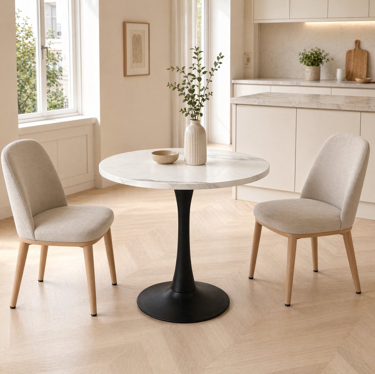 MIVRAY Ronde Eettafel - Compact Voor 2 Tot 4 Personen - Voor Keuken En Thuiswerkplek - MDF En Metaal - 80 Cm - Wit Zwart