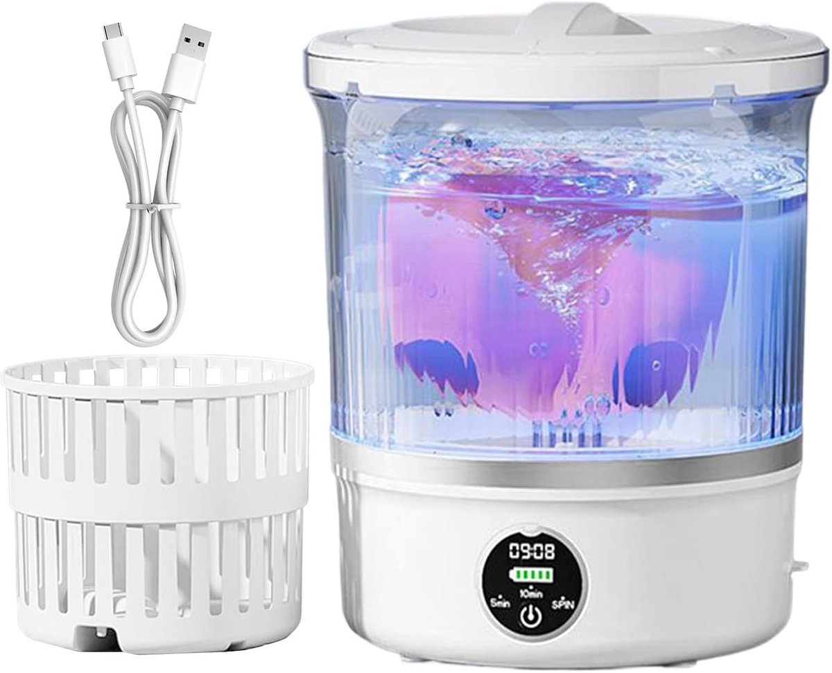 Mini Wasmachine Draagbare Wasser Hygiënisch Wassen Geluidsreductie Technologie 20 x 20 x 20 cm Wit