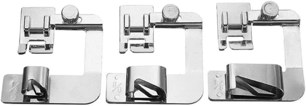 Naaivoet Set - Omzoomvoetjes - Zomen Naaien - Opgerolde Zoom - 3 Maten - Zilver