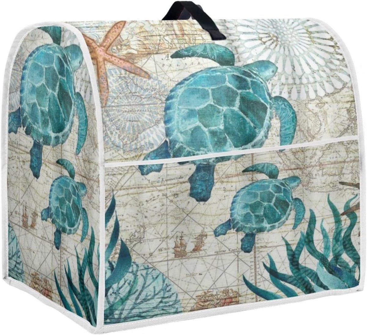 Mixerhoes Keukenapparaat - Keukenmachine Cover Organizer - Keuken Organiseren - Met Opbergvakken - 37.5x27.5x43.5 cm - Vintage Zeeschildpad