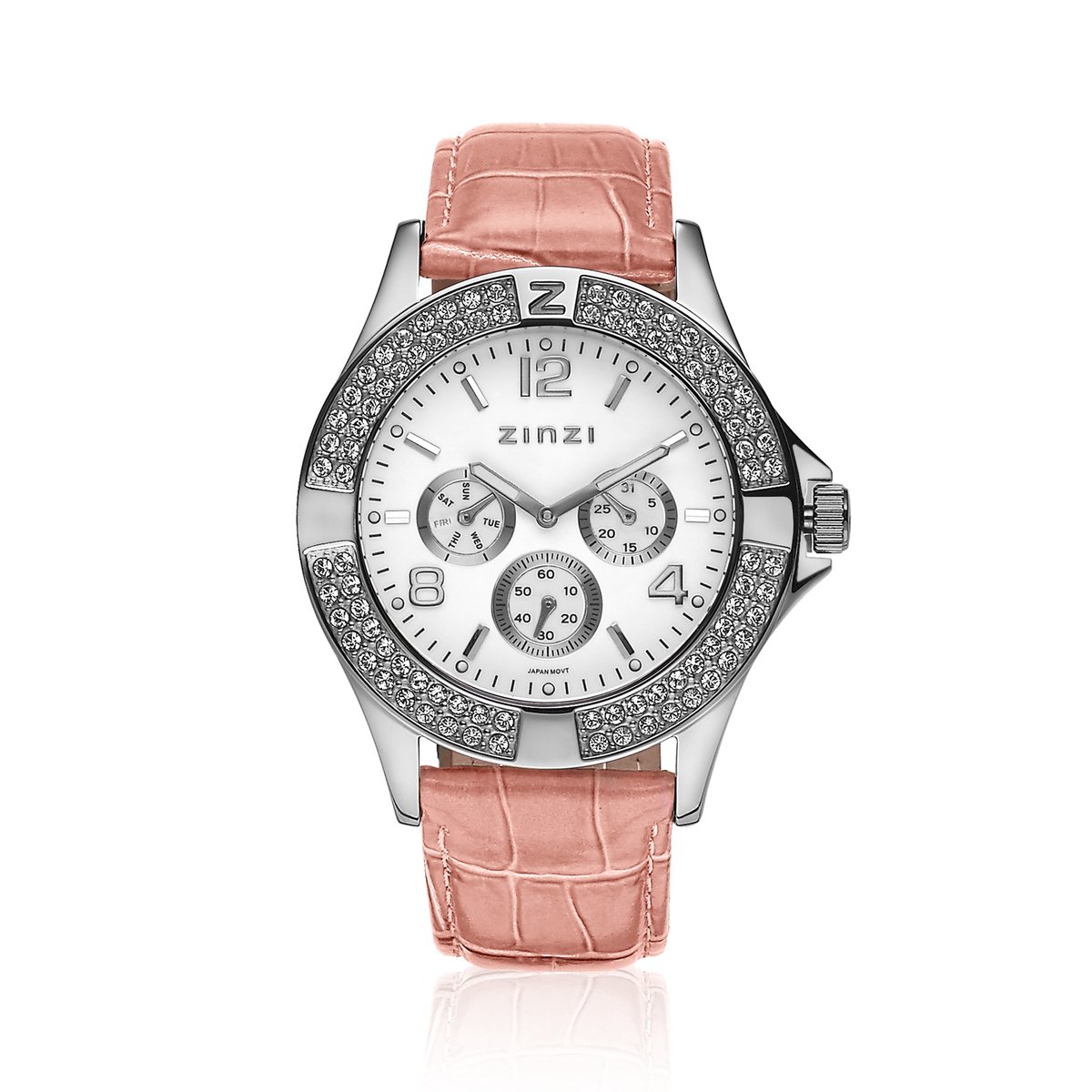 ZINZI Watch witte plaat-lichtroze band