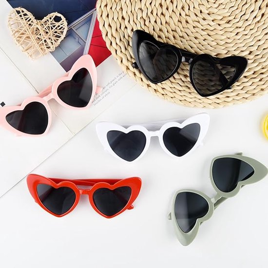 Hartjes Zonnebril - Hartjes Bril - 6 Pack - Kunststof- Feestbrillen - Retro cat-eye bril - Zonnebril Party Accessoires - Unisex - Feestelijke benodigdheden - De ideale keuze voor bruiloften, feestdagen en themafeesten - Zwart — afbeelding 2