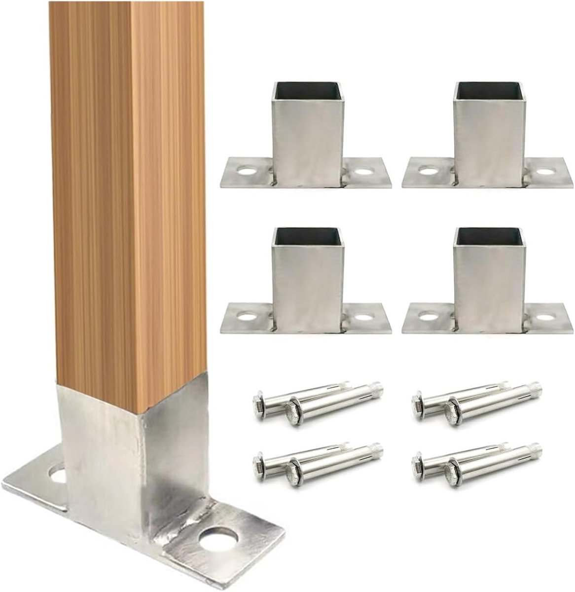 Paalsteun Set - Betonanker Beugel - Terras Ondersteuning - Roestvrij Staal - 4 Stuks - Zilverkleurig
