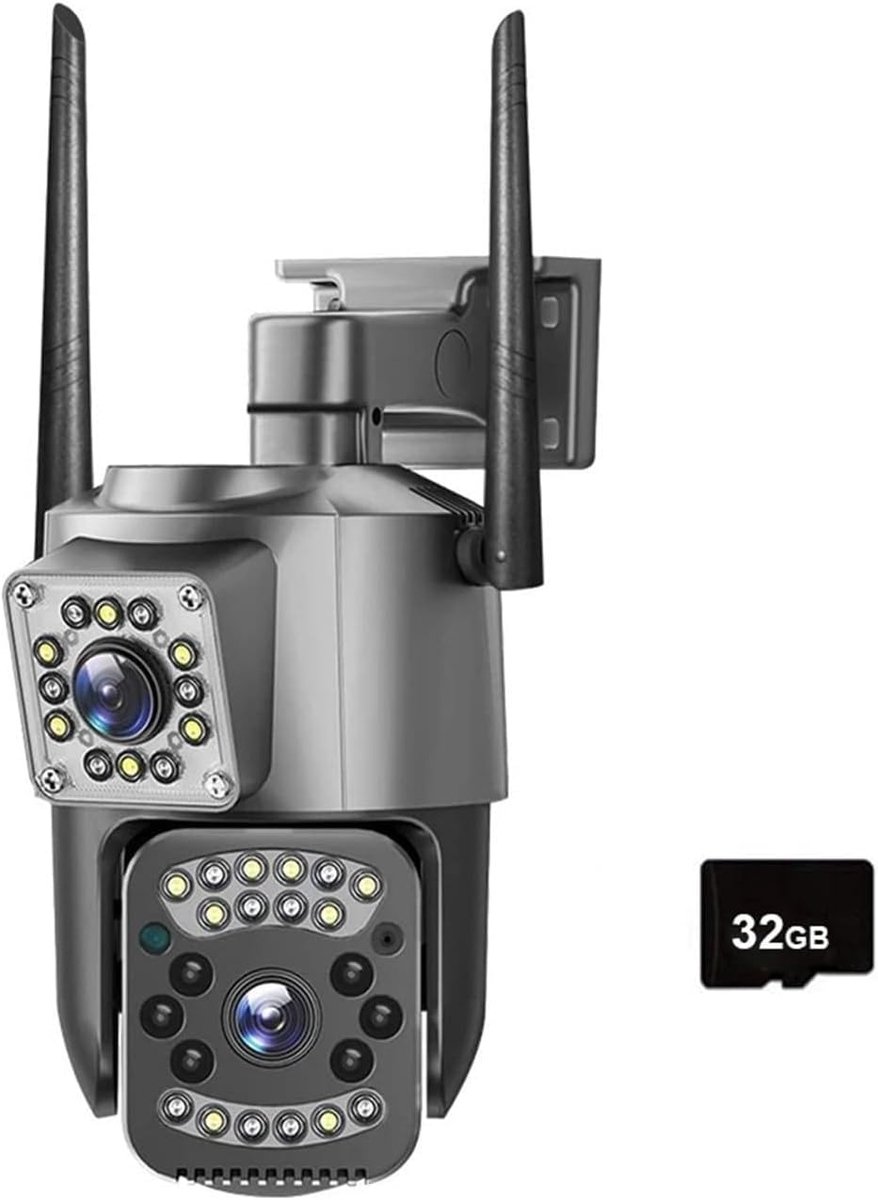 Outdoor Camera - Beveiligingscamera Buiten - Toezicht Houden - Dubbele Lens - 8MP 4K - Zwart