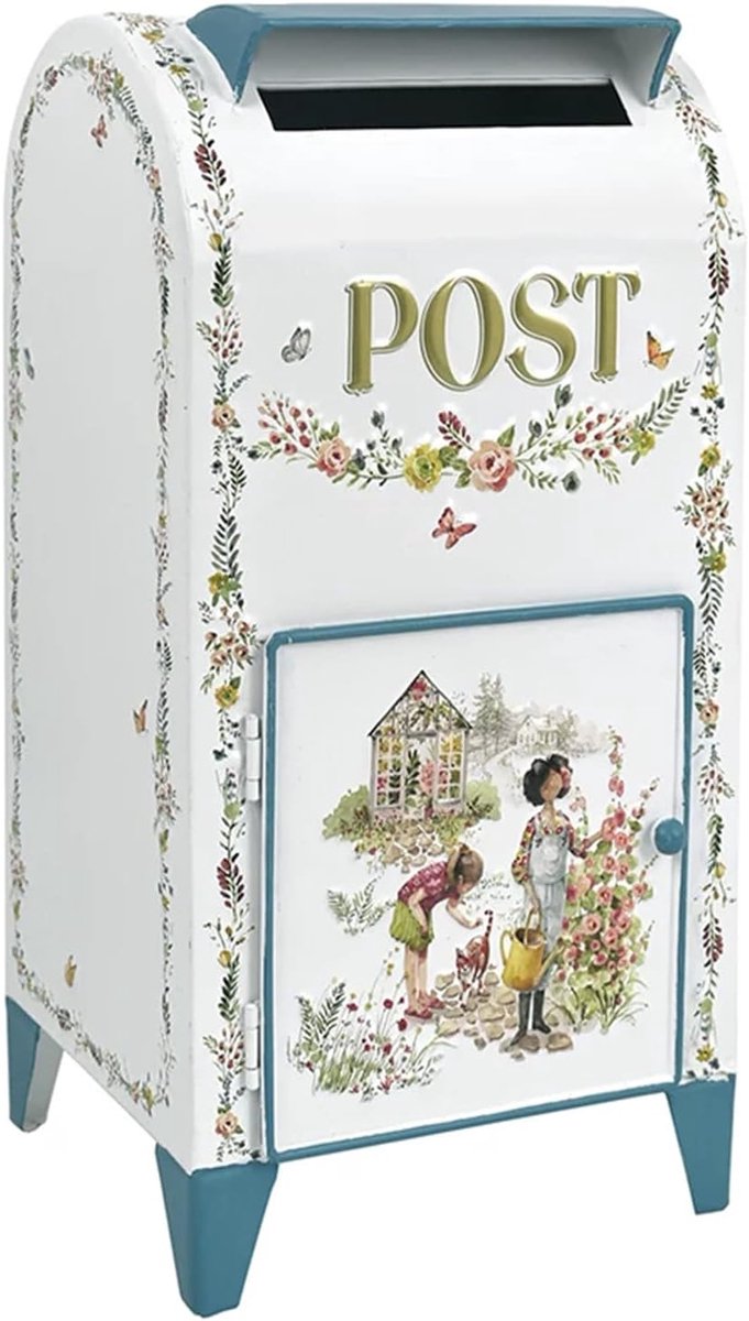 Staande brievenbus - Buitenpostbak - Decoratie en post - Charmant vintage ontwerp - 40 cm hoog - Goud en blauw