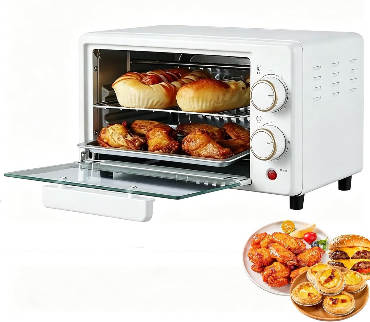 Elektrische Mini Oven Aanrecht Oven Thuis Koken Instelbare Temperatuur 12 Liter Wit