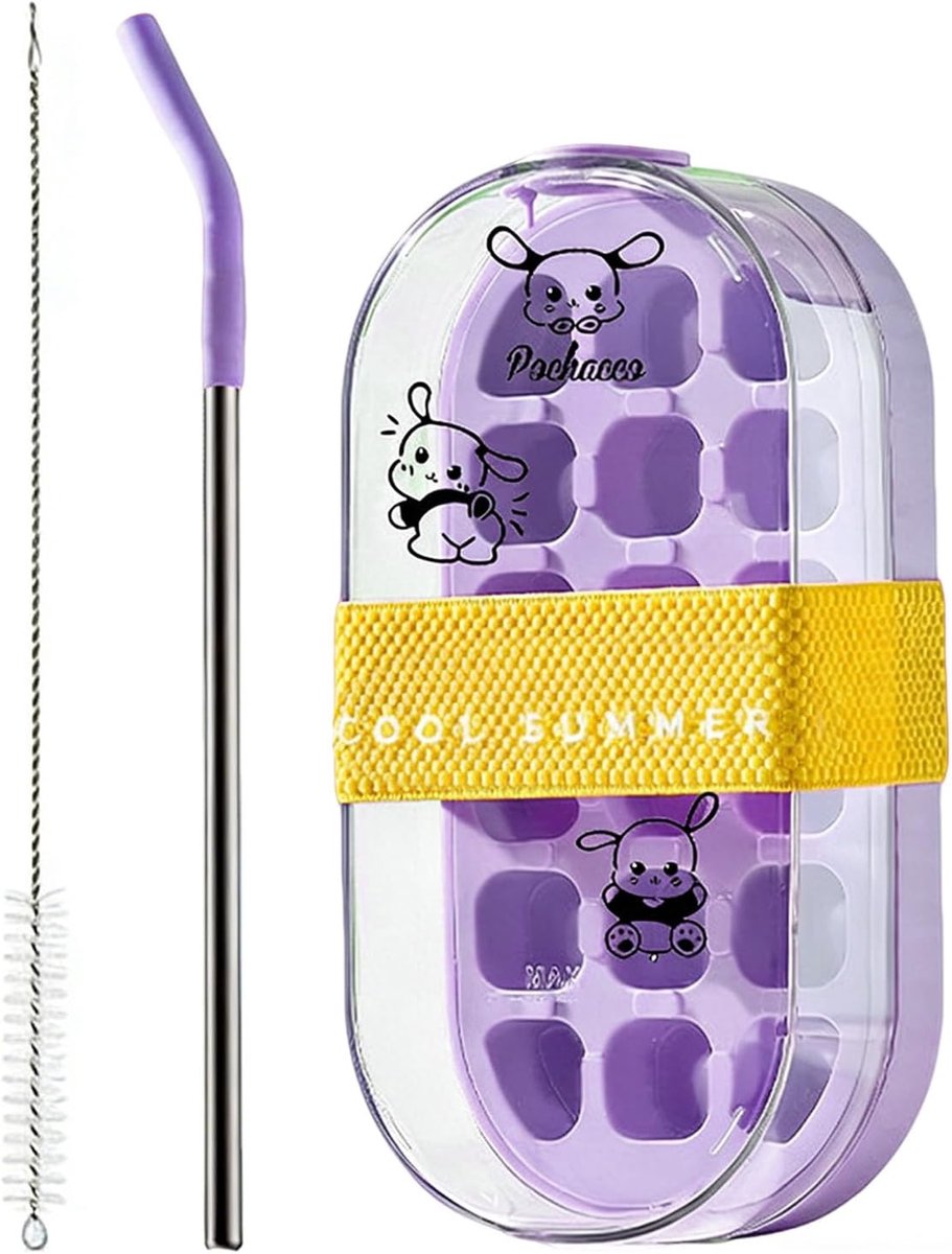 Draagbare ijsblokjesmachine - Waterfles met ijs - Dranken Koelen - 2-in-1 ontwerp - 22x11x7cm - Paars