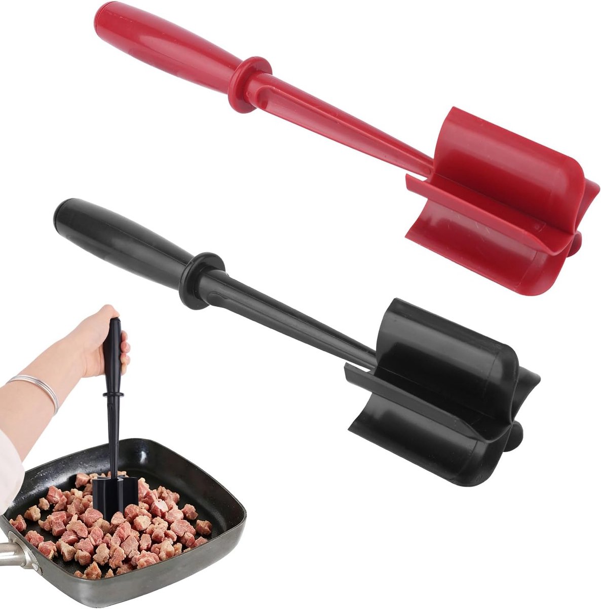 Vlees Chopper - Keuken Tool - Hamburgers Maken - 5 Brede Messen - 2 Stuks - Rood Zwart