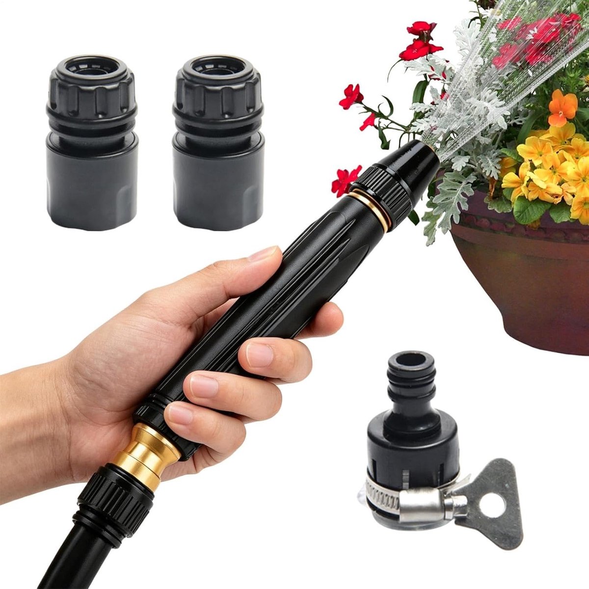 Hogedruk Tuinslang - Verstelbare Sproeier - Auto Wassen - Verbeterde Druktechnologie - 16cm - Zilver