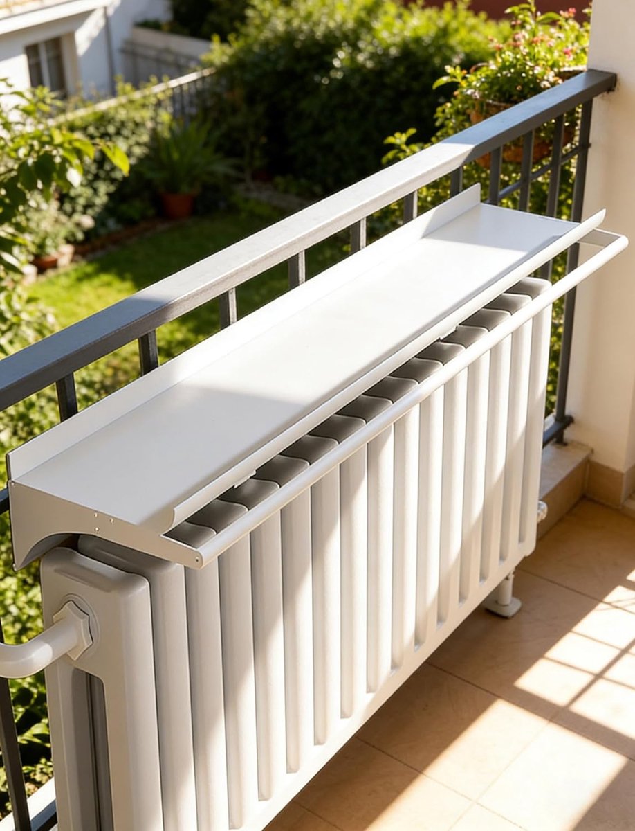 Radiatorplank met stang - Warmtebescherming - Ruimte maximaliseren - Montage zonder boren - 110 cm breed - Wit